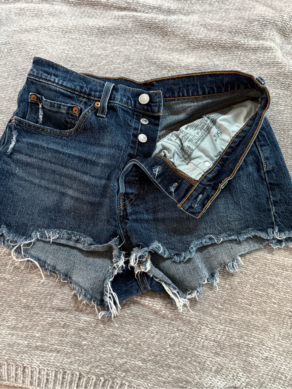 Levi's 501  Dark Blue Distressed Cutoff Jean Shorts